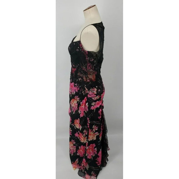 Ricki Freeman Teri Jon Silk Floral Sequin Beaded Halter Maxi Dress Sz 12 - Picture 9 of 16